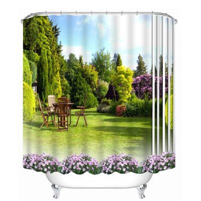 DIY Printed Shower Curtains Green Grass Garden Landscape Bath Curtain Thickened Waterproof Bathroom Curtain Customizable