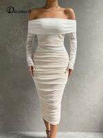 [hot]✓❀✢  Dressmecb Mesh Dresses Clothing Shoulder Sleeves Backless Ruched Vestido