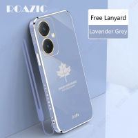 ROAZIC เคสโทรศัพท์แบบตรงขอบสีทองแบบฝาหลังใบเมเปิลสำหรับ VIVO Y27สายคล้องแบบมีเคสโทรศัพท์นิ่มแฟชั่น