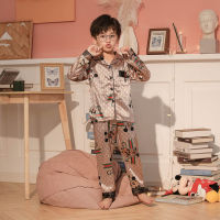 Korean Style Kids Baby Baju Tidur Sleepsuit Children Print Sleepwear Pajamas Set Long Sleeve Silk Stain Boys Girls Pyjamas Suit