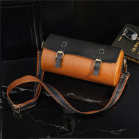 Fashion Bucket Men Bags Casual Small Shoulder Bag Thick Leather Male Messenger Bag Cylinder Uni Crossbody Bags Green Clutches