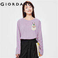 GIORDANO Women ARTAND Series T-Shirts Cute Panda Print Tee Crewneck Long Sleeve 100% Cotton Fashion Casual Tshirts 99393310