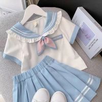 Girls Skirt Student JK Suit Korean Version Short-sleeved Summer Dress Girl Sweet Shirt College Style Pleated Skirt Two-piece Set