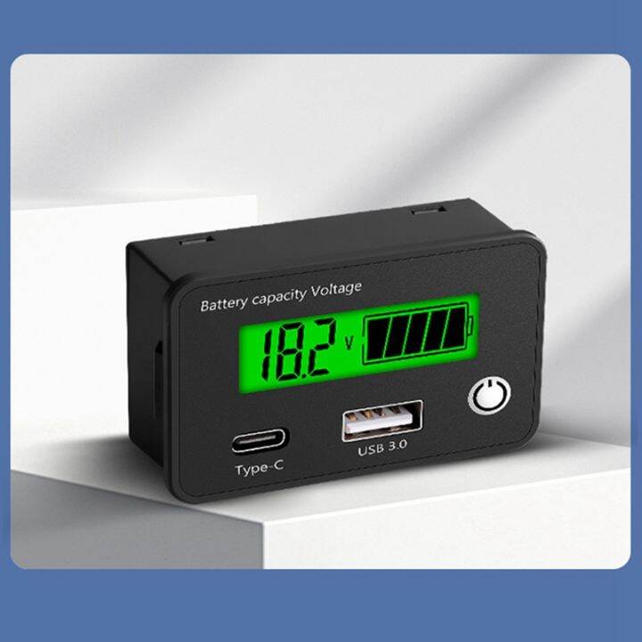 lead-acid-lithium-battery-capacity-indicator-car-digital-voltmeter-voltage-tester-dc8-30v-usb-type-c-green-screen