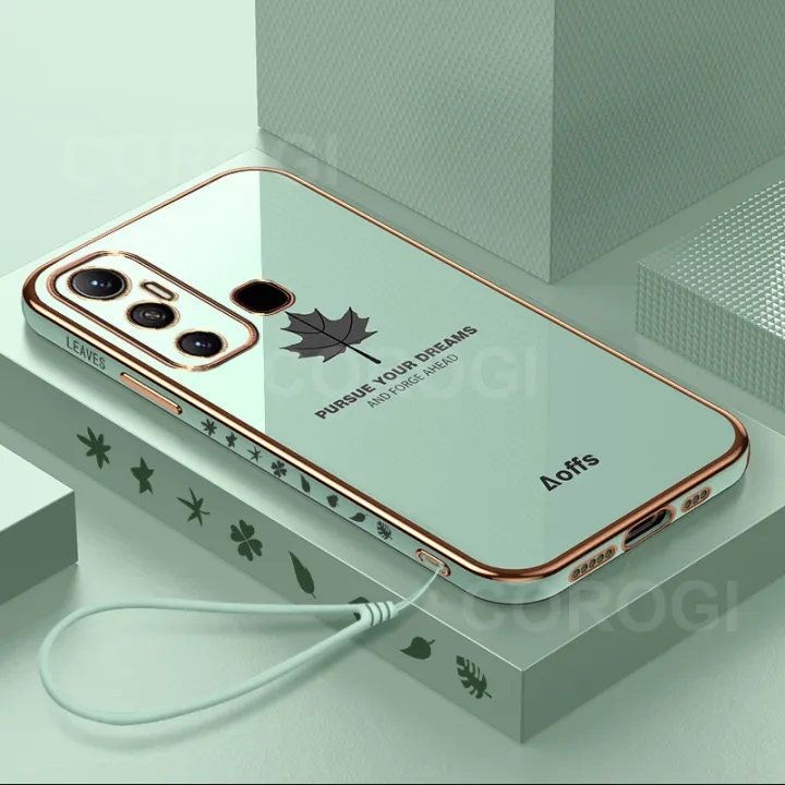 สำหรับ Infinix Hot 11เคสพร้อมสายรัดข้อมือแฟชั่นชุบโลหะเมเปิ้ลลายใบ ...