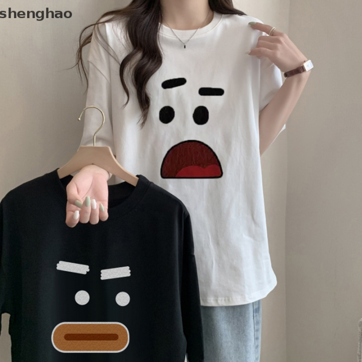 shenghao-เสื้อยืดคอกลมแขนสั้นพิมพ์ลายการ์ตูนสำหรับผู้หญิงทรงหลวมลำลอง