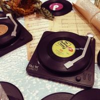 Retro vinyl record coaster rock CD player wine coffee mat thermal insulation anti-slip Rock Coaster