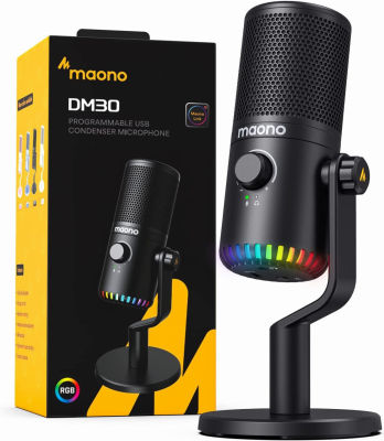 MAONO Gaming Microphone for PC, USB Programmable Condenser Mic with RGB Lights, Mute, Gain, Headphone Output, Volume Control for Streaming, Podcast, Twitch, YouTube, Discord, Computer, Mac, PS5 -DM30 Gaming Microphone Black