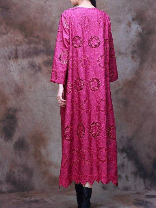 xitao-dress-hollow-out-jacquard-vintage-long-sleeve-dress