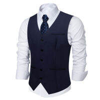 Dark Navy Slim Fit เสื้อกั๊กสำหรับ Man Business Party Chaleco Hombre แฟชั่นชุดเดรสแขนกุด Waistcoat สีฟ้าเนคไทผู้ชาย Gilet