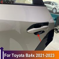 สติกเกอร์ตกแต่งฝาครอบสำหรับโตโยต้า Bz4x 2022 2023 ABS คาร์บอนไฟเบอร์มือจับประตูด้านข้างอุปกรณ์ตกแต่งภายนอกรถ4ชิ้น