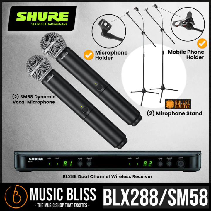 BLX88　Shure　System,　BLX2/SM58　Transmitters　BLX288/SM58　Receiver　Wireless　Dual　Channel　Dual-channel　Handheld　Microphone　Wireless　(2)　Handheld　Lazada