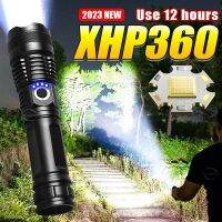 โคมไฟแฟลช XHP50.2แบบยุทธวิธีพกพา18650ไฟฉาย LED XHP360ทรงพลังมากยาว1500เมตรโคมไฟสำหรับออกล่าตั้งแคมป์ไฟฉายชาร์จไฟได้