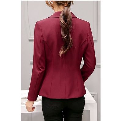 Womens Suit Jacket Work Interview Polite Wine Red Or Dark Red 1 Button Long Sleeve With Lining Real Pocket