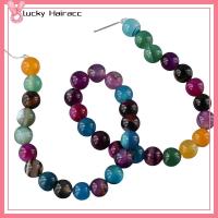 LUCKY HAIRACC 38 PCS สีสันสดใส ลูกปัดอัญมณีธรรมชาติ แถบลายทาง อัญมณีธรรมชาติอัญมณี ลูกปัดโมราลายสีสันสดใส ทำเครื่องประดับ DIY กลมกลมๆ ลูกปัดหลวมๆ กำไลข้อมือสร้อยข้อมือ