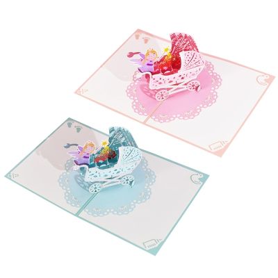 3D Pop Up Card Handmade Newborn Stroller Greeting Cards with Envelope for Baby Shower Children Birthday Invitation Postcards Kid