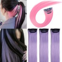 Synthetic 1 PC Colored 2Clips in Hair Extension Straight Hairpieces Pink Purple Green Natural Hair Extension Fake Hair Pieces Wig  Hair Extensions  Pa