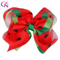 【YF】 7  Large Fruit Hair Bow With Clips Cute Watermelon Rabbit Ear Knot Headband Turban pineapple Ribbon Girls Accessories