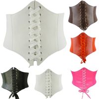 【CW】 New Hot Women 39;s ultra Plus wide belt Faux Leather Elastic corset Belt Pure Color Front Tie up Waist belt Girl Clothes Decoration