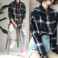 【5 Color】S-3XL Mens Long sleeve collared shirt casual stripe plaid shirts Korean Fashion style loose Checkered jacket