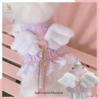 Glitter Pooch ชุดรัดอก สายจูง เสื้อผ้า สุนัข, หมา, แมว, สัตว์เลี้ยง พร้อม สายจูง รุ่น Dotty Angel Wing Pink