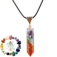 Chakras Hexagonal Crushed Stone Pendant Necklace Reiki Healing Nature Stone Charms Women Yoga Jewelry Crystal Necklaces Men