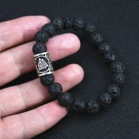 Fashion Charm Beads Bracelet Vintage Volcano Lava Stone Beads Runes Beads Men Bracelet Viking Rune Bracelet Jewelry Women Gift Pendants