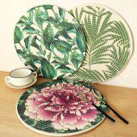 1Pc Thicken Round Cotton Woven Tropical Plants Flower Printed Kitchen Supplies Table Place Mat Insulation Pad