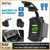 BaiTao Universalที่ชาร์จแบตในรถกันน้ำ4.2A Dual USBช่องเสียบพอร์ตChargerที่ชาร์จแบตในรถอะแดปเตอร์ชาร์จไฟพร้อมจอแสดงแรงดันไฟฟ้า