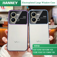 HANNEY สำหรับ VIVO V27 V27E V25E V25เคสโทรศัพท์ V23 V23E V21E V21 V20SE V20โปรหน้าต่างขนาดใหญ่ Y85 V9เลนส์เต็มตัวในตัวเคสใสเคลือบอิเล็คโทรเพลทเคส TPU นุ่มกันกระแทกฝาหลังเคลือบ MM-07