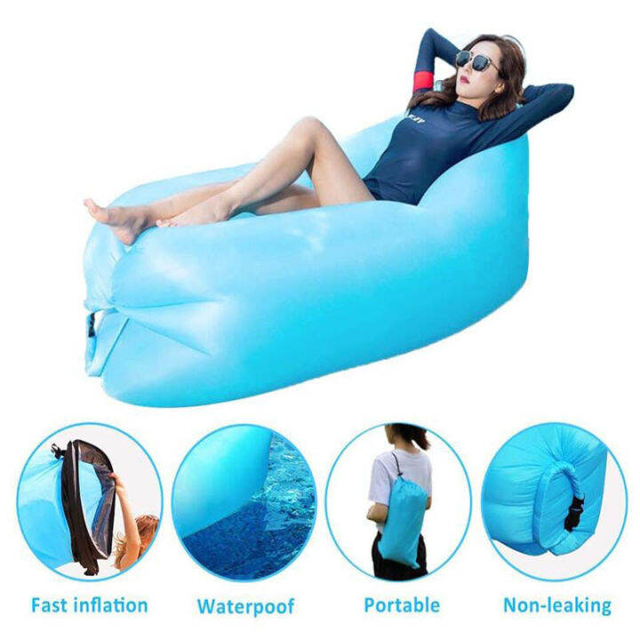 🔥 Inflatable Sofa Bed For Camping With Pillow Outdoor Banana Bed Chair ...