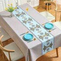 [COD] High-end modern minimalist beige gemstone flower pvc tablecloth tea mat waterproof oil-proof anti-scalding disposable cross-border