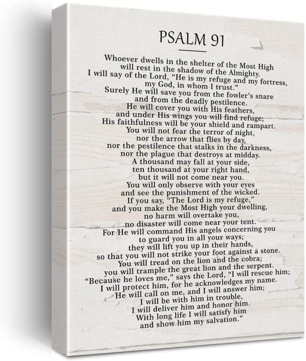 Psalm 91 Bible Verse Quote Canvas Wall Art Inspirational Rustic Decor ...