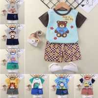 2Pcs Summer New Children Short Sleeved Shirt Shorts Set T-shirt Set Baby boy 100 Cotton Cartoon Animal printing Suits Tops Pants Sets 1-7Y