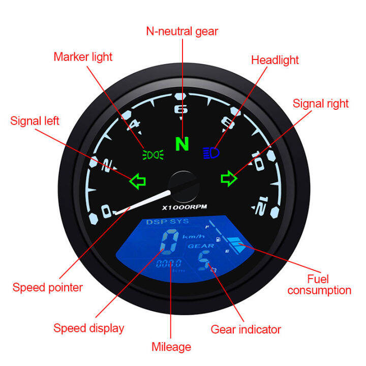 เครื่องวัดระยะทางเครื่องวัดความเร็ว-lcd-รถจักรยานยนต์แบบดิจิตอล12000รอบต่อนาทีมาตรวัดมอเตอร์ไซด์แผงหน้าปัดรถจักรยานยนต์แบบสากล