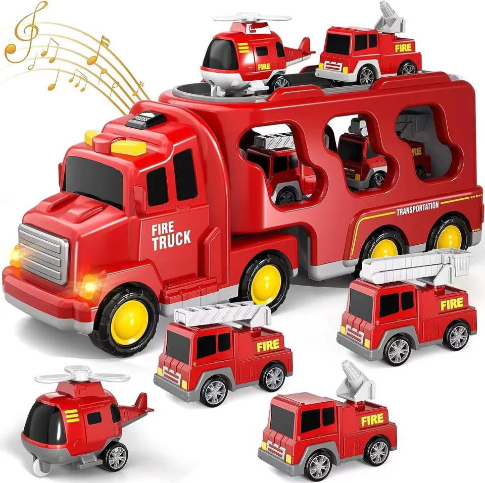 Construction Truck Toys for 3 4 5 6 Year Old Boys, 5-in-1 Friction Power Toy  for Kids 3-5, Carrier Truck Cars for Toddlers 1-3, Kids Toys Set for Age  3-9, Christmas for 3+ 