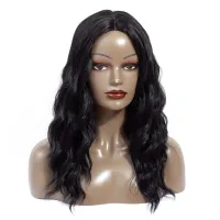 Aigemei Long Wig Water Wave  Cosplay Wig Natural Black Synthetic Wigs For Women 22 inches High Temperature Fiber Hairs Wig  Hair Extensions Pads