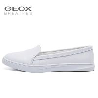 GEOX_รองเท้าผู้หญิงแบบเรือแบบแผ่นเรียบ สไตล์วินเทจ สีขาว สไตล์เก่าๆ