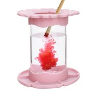 +【； Home Detachable Kids Pink Silicone Paintbrush Acrylic Transaprent All In One Paint Brush Cleaner Multiftional Art Rinse Cup