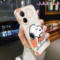 Jjlingji เคสสำหรับ Realme C33 N55 C55เคสลายการ์ตูนสนูปี้ใหม่กรอบสี่เหลี่ยมเคสชุบพื้นผิวเคสซิลิกาเจลนิ่มกันกระแทกเคสมือถือรวมเลนส์กล้องถ่ายรูปฝาครอบป้องกัน