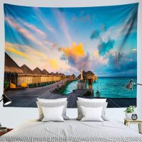 Landscape Beach Sunset Tapestry Wall Hanging Boho Art Printed Large Fabric Wall Tapestry Aesthetic Decoration Bedroom Home Decor