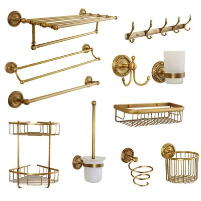 Antique Carved Bathroom Hardware Sets Solid Brass European Bathroom Accessories Set Brushed Bathroom Products (shelftowel Rack)