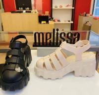 HOT”【พร้อมส่ง】Melissa Womens Shoes 2023 New Melissa Sandals Womens High Heel Thick Sole Baotou Jelly Shoes Roman Beach Shoes