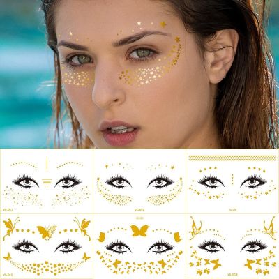 【YF】 Tattoo Sticker on The Face Hot Stamping Foil Temporary Woman Waterproof Bright Stickers Festivals Accessorie