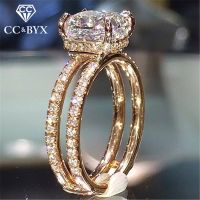 CC Wedding Rings For Women Double Layer Princess Cubic Zirconia Square Stone Ring Engagement Bridal Romantic Jewelry CC2188