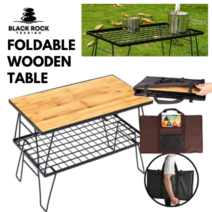 Mountainhiker Folding Table Rack with Bamboo Table Top and Carrying Bag