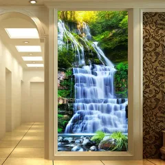 Custom 3D Green Forest Waterfall Natural Scenery Mural Wallpaper