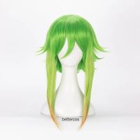 Vocaloid Megpoid Gumi Cosplay Wig 45cm Green Golden Ombre Short Layered Fluffy Heat Resistant Synthetic Hair Wig + Wig Cap