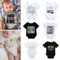 [COD] Boys and girls summer English alphabet short-sleeved one-piece romper ins