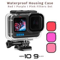 เคสกันน้ำ Gopro 11 10 9 Gopro 8 พร้อมฟิลเตอร์ 3สี Red Pink Purple Filter for Gopro Hero 11 10 9 Hero 8 Waterproof Housing Case